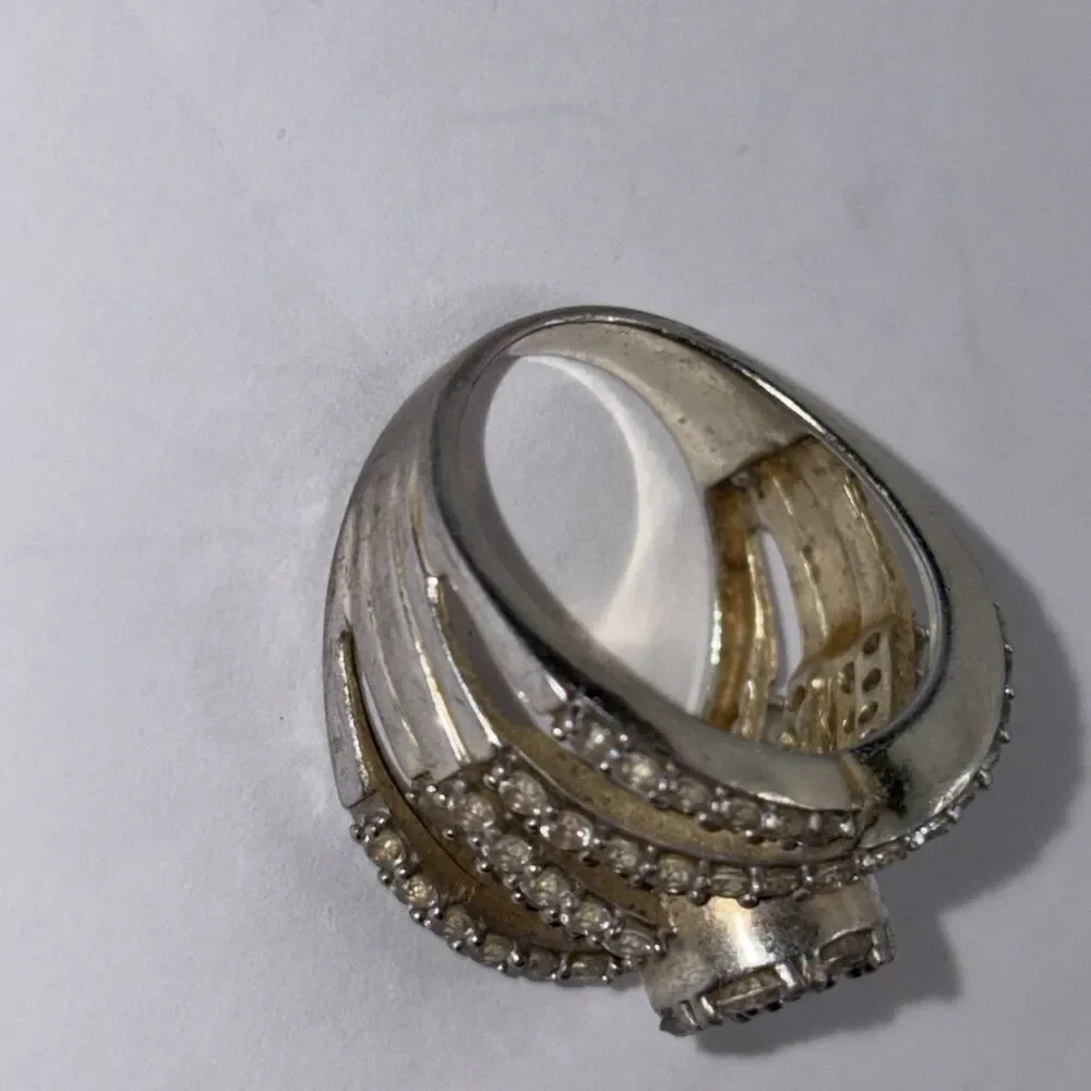 sjd Sterling Silver  925 cluster Ring cocktail Cubic Zirconia Size 8